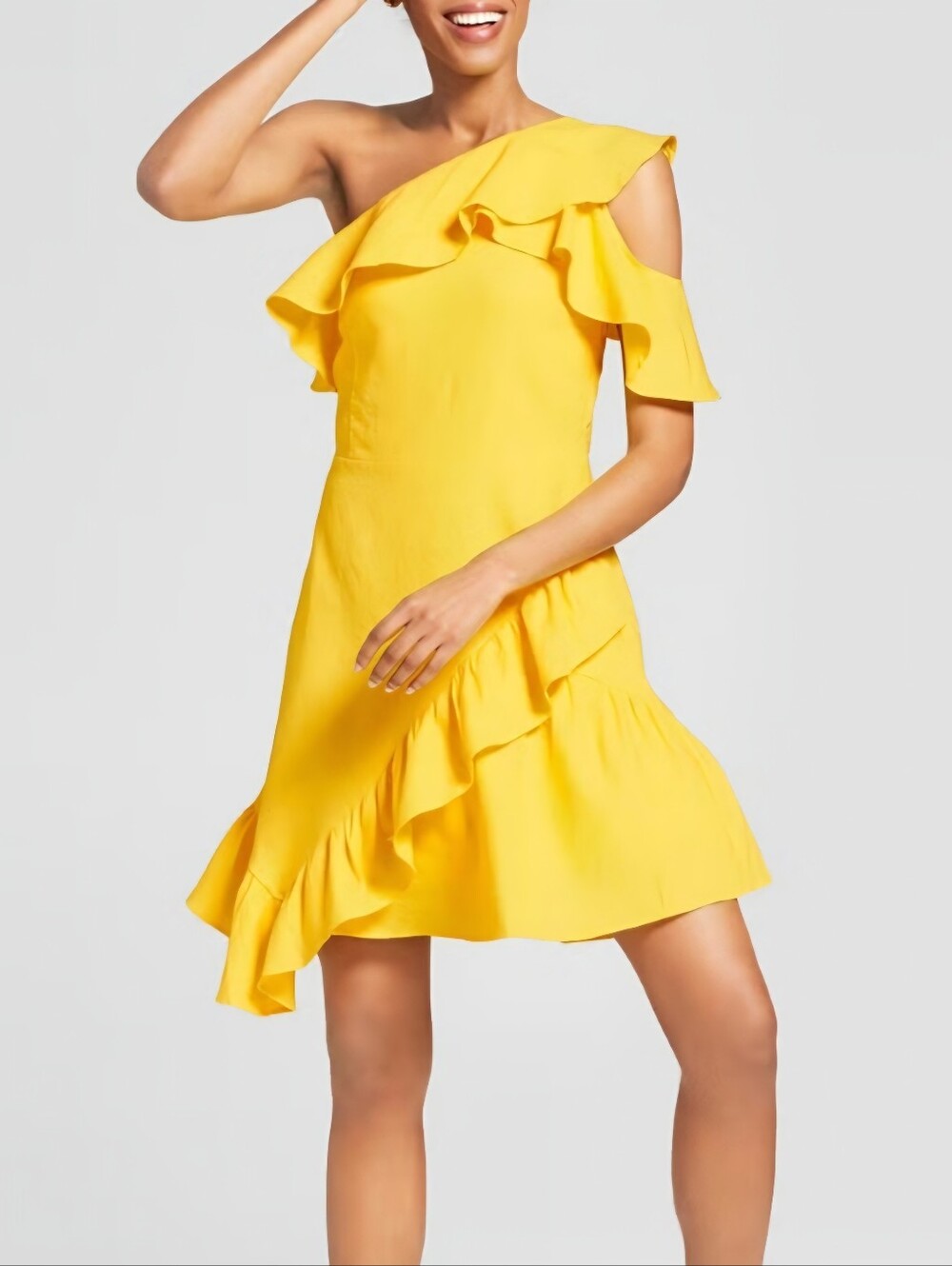 Size 10 Linen Dress One-Shoulder Yellow  By A New Day